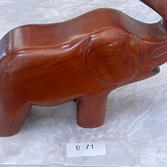 Hand Carved Wooden Elephant Figurine Solid Wood Raised Trunk Figure MCM - Picture 13 of 14